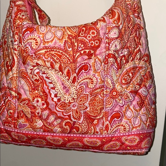 Vera Bradley Pink Tangerine Orange Quilted Zip Top Shoulder VB Bag Flat Bottom - Picture 5 of 16
